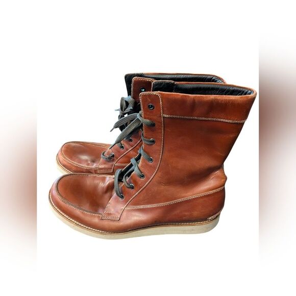 VINTAGE FENDI LACE UP BROWN LEATHER PACKER WORK ITALY TRUCKER BOOTS 12 - Picture 3 of 5